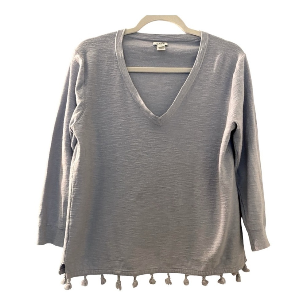 J Crew long sleeve sweater, light gray- blue, size Medium. V neck.